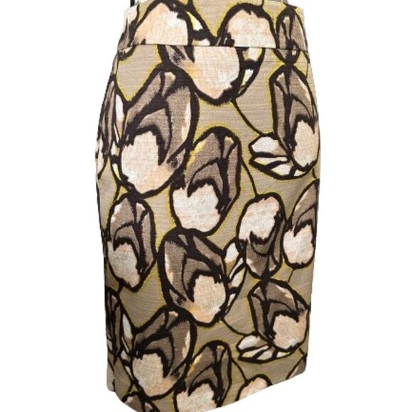Ann Taylor Women's 6 Brown/Tan Floral Cotton Midi Lined Straight/Pencil Skirt - Picture 3 of 12
